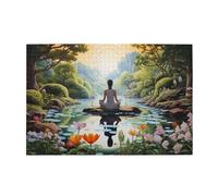 Cafemira 1000 Piece Adult Wooden Jigsaw Puzzle,People meditating by the water's edge,Every Piece is Unique,Relieve stress and enjoy the fun of solving puzzles,Exercise your hands on skills,