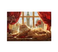 Cafemira 1000 Piece Vibrant Wooden Jigsaw Puzzle,Cat Basking In Sunlight,Cozy Window Nap,Hands On Assembly Of Your Home Decor Wall Art,Relax And Enjoy The Fun Of Solving Puzzles,For Cat Lovers