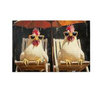 Cafemira 1000 Piece Wooden Adult Jigsaw Puzzle,Two Funny Chickens Wearing Sunglasses In A Lounge Chair,Relax And Enjoy The Fun Of Solving,Brainstorming For Stress Relief,Complete With Family