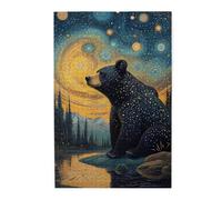 Cafemira 1000 Piece Wooden animal Jigsaw Puzzle,Stargazing Black Bear,Enchanting forests Night Puzzles,Creative Activity Hobbies for Adults,Hands on assembly of your home decor wall art