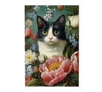 Cafemira 1000 Piece Wooden Animals Jigsaw Puzzle,Cat Is Surrounded By Flowers,Impossible Hard Difficult Challenging Puzzles For Adults,Complete With Family Friends,Every Piece Is Unique