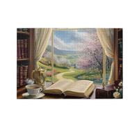 Cafemira 1000 Piece Wooden Jigsaw Puzzle,Cozy Book Table& Coffee Scene,Creative Activity Hobbies for Adults,Relax &Enjoy the Fun 0f Solving,Exercise your hands on skills,Complete with family