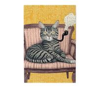 Cafemira 1000 Piece Wooden Jigsaw Puzzle For Adult,Cat Lounging On Vintage Chair,Classic Feline Elegance,Exercise Hands On Skills And Thinking,Brain Challenge,Complete With Family Friends