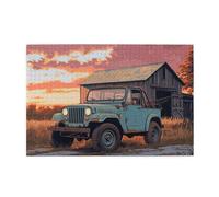 Cafemira 1000 Piece Wooden Jigsaw Puzzle For Adult,Rustic Vintage Car At Sunset,Relax And Enjoy The Fun Of Solving,Brainstorming For Stress Relief,Ideal For Relaxation And Family Fun