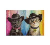 Cafemira 1000 Piece Wooden Jigsaw Puzzle For Adult,Sheriff Cats With Cowboy Hat On Colorful Background,Relax And Enjoy The Fun Of Solving,Brainstorming For Stress Relief,Complete With Family