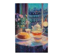 Cafemira 1000 Piece Wooden Jigsaw Puzzle For Adult,Tea And Dim Sum On The Oil Painting Style Table,Exercise Your Hands On Skills,Relax And Enjoy The Fun Of Solving,Every Piece Is Unique