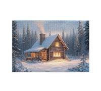 Cafemira 1000 Piece Wooden Jigsaw Puzzle For Adults,Cozy Cabin In Snowy Landscape Winter Scene,Exercise Your Hands On Skills,Relieve Stress And Enjoy The Fun Of Solving,Great For Display