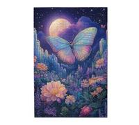 Cafemira 1000 Pieces Wooden Jigsaw Puzzle,Exquisite Butterfly In Moonlit Flower Garden,Nocturnal Beauty,For Adults,Relax And Enjoy The Fun Of Solving,Exercise Hands On Skills And Thinking