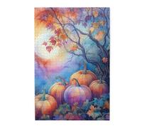 Cafemira 1000 Pieces Wooden jigsaw Puzzle for Adults,A colorful watercolor painting of pumpkins,Stunning Artwork,Relax and Enjoy the Fun of Solving,Exercise Hands on Skills and Thinking