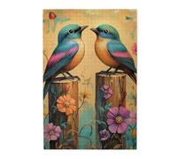 Cafemira 1000 Pieces Wooden jigsaw Puzzle for Adults,Avian Romance two Birds Resting Together on Timber Post,Exercise Hands on Skills and Thinking,Relax and Enjoy the Fun of Solving Puzzles