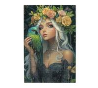 Cafemira 1000 Pieces Wooden jigsaw Puzzle for Adults,Elegant woman and Emerald Parrot,Graceful Avian Companionship,Relieve Stress& Enjoy the Fun of Solving,Exercise your hands on skills