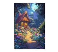 Cafemira 1000 Pieces Wooden Jigsaw Puzzle For Adults,Enchanted Forests With Magical Cottage,Every Piece Is Unique,Relax And Enjoy The Fun Of Solving,Exercise Hands On Skills And Thinking