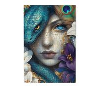 Cafemira 1000 Pieces Wooden Jigsaw Puzzle For Adults,Gothic Goddess With Serpent,Darkly Elegant Mythological Art,Exercise Hands On Skills And Thinking,Relieve Stress& Enjoy The Fun Of Solving