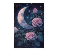 Cafemira 1000 Pieces Wooden Jigsaw Puzzle For Adults,Romantic Night Rose And Moon,Relieve Stress& Enjoy The Fun Of Solving.Every Piece Is Unique,Ideal For Relaxation And Family Fun,