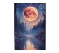 Cafemira 1000 Pieces Wooden Jigsaw Puzzle For Adults,Starry Sky With Moon At Center,Dreamy Celestial Nightscape,Relieve Stress& Enjoy The Fun Of Solving,Exercise Your Hands On Skills