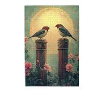 Cafemira 1000 Pieces Wooden Jigsaw Puzzle For Adults,Two Birds In Love Perched On Wooden Post,Romantic Avian Couple,Exercise Hands On Skills And Thinking,Brainstorming For Stress Relief