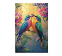 Cafemira 1000 Pieces Wooden jigsaw Puzzle for Adults,Two Love birds on Treetop,Romantic Avian Couple in Canopy,Relax and Enjoy the Fun of Solving,Exercise Hands on Skills and Thinking