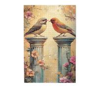 Cafemira 1000 Pieces Wooden jigsaw Puzzle for Adults,Two Lovebirds Perched on Post,Romantic Couple in Harmony,Relax and Enjoy the Fun of Solving,Exercise Hands on Skills and Thinking
