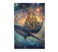 Cafemira 1000 Pieces Wooden jigsaw Puzzle for Adults,Whale Soaring Through Clouds with Oriental City on Its Back,Relax and Enjoy the Fun of Solving,Exercise Hands on Skills and Thinking