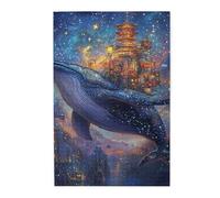 Cafemira 1000 Pieces Wooden jigsaw Puzzle for Adults,Whale Soaring Through Clouds with Oriental City on Its Back,Pieces Fit Together Perfectly,Relieve stress and enjoy the fun of solving puzzles