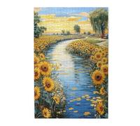Cafemira 1000 Pieces Wooden Jigsaw Puzzle,Sunflowers Blooming On Both Sides Of The Lake,Delicate Nature Scenezzles For Adults,Exercise Your Hands On Skills,Exploratory Hobbies And Challenges