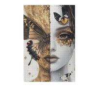 Cafemira 1000 Pieces Wooden Jigsaw Puzzles For Adults,Beautiful Hybrid Human Face With Butterflies,Surreal Artistic Fusion,Relieve Stress And Enjoy The Fun Of Solving Puzzles,Stunning Artwork