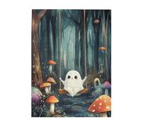 Cafemira 500 Pcs Adult Jigsaw Puzzle Wooden,A cute ghost on a swing in an enchanted forests,Relax and Enjoy the Fun of Solving,Exploratory hobbies &challenges,pleasure both body and mind