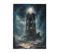 Cafemira 500 Pcs Adult Jigsaw Puzzle Wooden,Haunting Moonlit View,Crumbling Ancient Tower,Relax and Enjoy the Fun of Solving,Every Piece is Unique,Exploratory hobbies &challenges