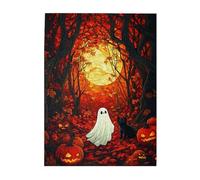 Cafemira 500 Pcs Jigsaw Puzzle Wooden for Adult,A little white ghost and a black cat in autumn forests,Relax and Enjoy the Fun of Solving,Exploratory hobbies and challenges,Stunning Artwork