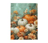 Cafemira 500 Pcs Jigsaw Puzzle Wooden for Adult,Pumpkin &Blooming Flowers in Vibrant Autumn Garden,Every Piece is Unique,Relax and Enjoy the Fun of Solving,Exploratory hobbies and challenges