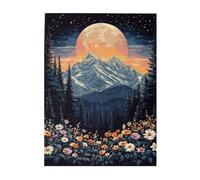 Cafemira 500 Pcs Jigsaw Puzzle Wooden for Adult,Sunset Sky with Rising Moon Over Mountains Valley Glow,Relax and Enjoy the Fun of Solving,Challenging Brain Exercise,Ideal for party game nights
