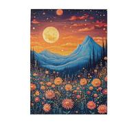 Cafemira 500 Pcs Jigsaw Puzzle Wooden for Adult,Vibrant Sunset Sky with Full Moon Over Mountains Peaks,Relax and Enjoy the Fun of Solving,Exploratory hobbies and challenges,Stunning Artwork