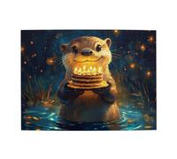 Cafemira 500 Pcs Vibrant Design Jigsaw Puzzle Wooden For Adult,Smiling Otter& Birthday Cake,Relax And Enjoy The Fun Of Solving,Exercise Hands On Skills And Thinking,Gift For Animal Lovers