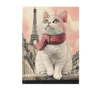 Cafemira 500 Pcs Wooden Adult Jigsaw Puzzle,Cute kitten and landmark of the Iron Tower city,Exercise your hands on skills,Relax and Enjoy the Fun of Solving,Complete with family friends