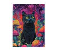 Cafemira 500 pcs Wooden Animal jigsaw Puzzle,for Adults,Black Cat in Enchanted Mushroom Grove,Relieve Stress and Enjoy the Fun of Solving,Suitable for Party Game Nights and Family Recreation,