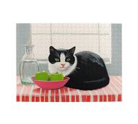 Cafemira 500 pcs Wooden Jigsaw Puzzle,A black and white cat lies on the table,Adult puzzles game,Relieve Stress and Enjoy the Fun of Solving Puzzles,Ideal for party game nights,for pet lover