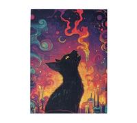 Cafemira 500 pcs Wooden Jigsaw Puzzle,A black cat howls at the sky,fun Adult puzzle game,Exercise Hands-on Ability and Thinking Patience,Relax and Enjoy the Fun of Solving,Every Piece is Unique