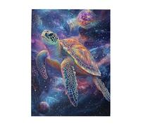 Cafemira 500 Pcs Wooden Jigsaw Puzzle,A majestic sea turtle gracefully glides through the cosmic waters,Exercise Hands on Skills and Thinking,Ideal for Relaxation and Family Fun,