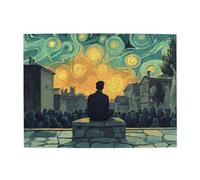 Cafemira 500 pcs Wooden jigsaw Puzzle,A man sits alone on a stone bench in a surreal courtyard,Relieve Stress and Enjoy the Fun of Solving,Funny Artwork for Adults,Exercise your hands on skills