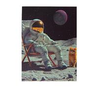Cafemira 500 Pcs Wooden Jigsaw Puzzle,Astronaut Sitting in Space with a Kitten,Creative Activity Hobbies for Adults,Relieve Stress and Enjoy the Fun of Solving,Deep relaxation for yourself