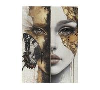 Cafemira 500 Pcs Wooden Jigsaw Puzzle,Beautiful Hybrid Human Face with Butterflies,Surreal Artistic Fusion,Creative Activity Hobbies for Adults,Relieve Stress and Enjoy the Fun of Solving