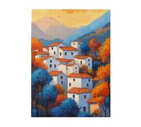 Cafemira 500 pcs Wooden jigsaw Puzzle,Charming Crowded Cabins in Fall Foliage,Relieve Stress and Enjoy the Fun of Solving,Funny Artwork for Adults,Exercise your hands on skills
