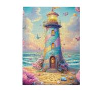 Cafemira 500 Pcs Wooden Jigsaw Puzzle,Colorful fairytale like lighthouse,Whimsical Coastal Fantasy Scene,Creative Activity Hobbies for Adults,Exercise Hands on Skills and Thinking,
