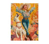 Cafemira 500 pcs Wooden Jigsaw Puzzle,Cowgirl & dog dancing with very happy,Relieve Stress and Enjoy the Fun of Solving Puzzles,Exercise your hands on skills,Creative Activity Hobbies for Adults