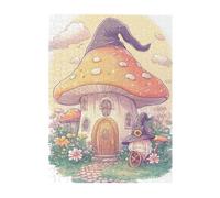 Cafemira 500 Pcs Wooden Jigsaw Puzzle, Fairy-Tale Fungal Home,Playful Cartoon-Style Dwelling,Creative Activity Hobbies for Adults,Every Piece is Unique,Exercise Hands on Skills and Thinking