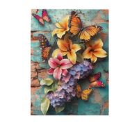 Cafemira 500 Pcs Wooden Jigsaw Puzzle,Flowers & Butterflies Breaking Through Old Wall,Vibrant Artwork,Exercise Hands on Skills and Thinking,Brainstorming for Stress Relief,Complete with family