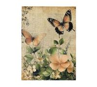 Cafemira 500 pcs Wooden Jigsaw Puzzle for Adult,Delicate Butterflies & Flowers on Vintage Paper,Relieve Stress and Enjoy the Fun of Solving Puzzles,Complete with family and friends