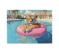 Cafemira 500 pcs Wooden Jigsaw Puzzle for Adult,majestic tiger floats in the swimming pool,Relieve Stress and Enjoy the Fun of Solving Puzzles,Exercise your hands on skills,Complete with family