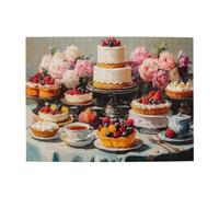 Cafemira 500 pcs Wooden Jigsaw Puzzle for Adult,Oil painting of a table full of cakes,Relieve Stress and Enjoy the Fun of Solving Puzzles,Exercise your hands on skills,Complete with family