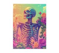 Cafemira 500 pcs Wooden Jigsaw Puzzle for Adult,skeleton surrounded by botanical roses,Relieve Stress and Enjoy the Fun of Solving,Hands on assembly of your home decor wall art,Vibrant Colors